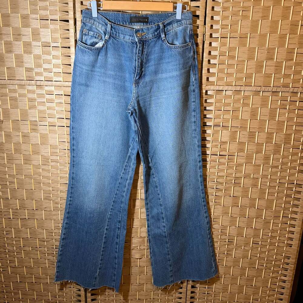 Zara Wide Leg Jeans Raw Hem Size EUR 38